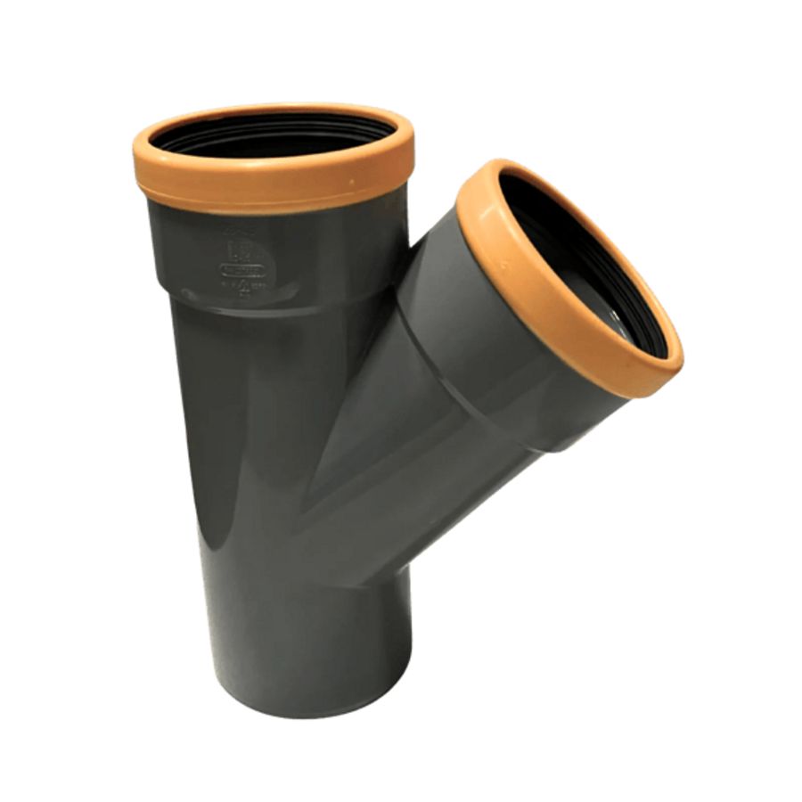 Wafix PVC manchet T-stuk 45° 125mm SN8 grijs 2x mof/spie