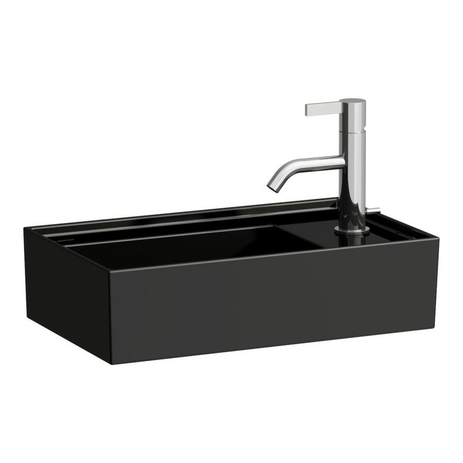Fontein 460x280mm 1 kraangat r z. overloop glossy black