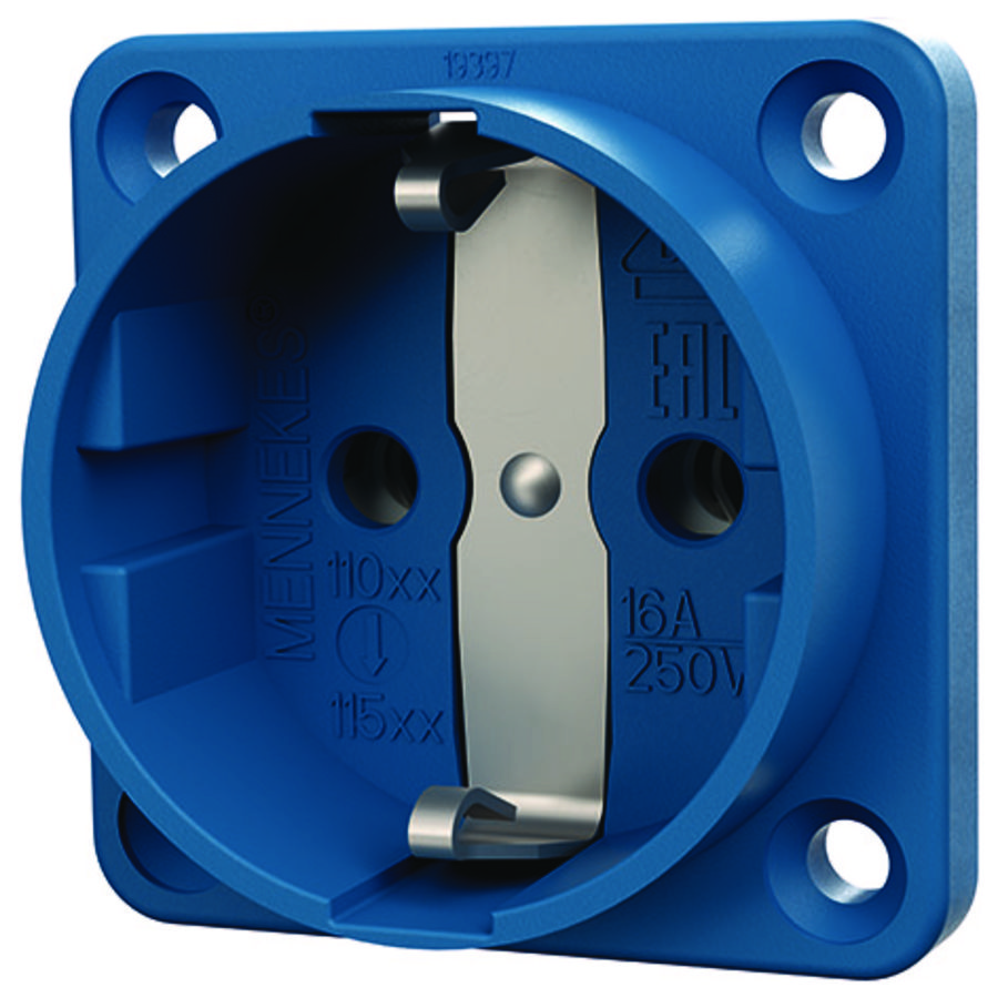 Inbouwwandcontactdoos 16A 2P+A 230V IP20 SCHUKO blauw