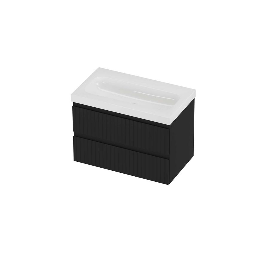 Haga Set polystone Mezza wastafel zonder kraangat en onderkast symmetrisch gefreesd 800x460x580mm glans wit/mat zwart
