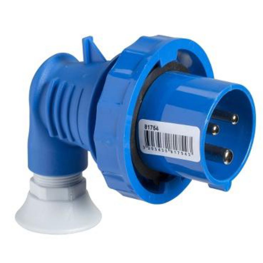 Contactstop 90° 2P+A 16A 200-250V AC 6h IP67 PratiKa