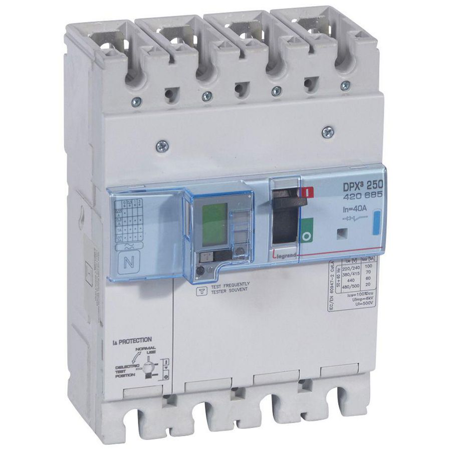 Vermogensschakelaar 250 ELE + PM +RCD 40A 4-polig 70kA DPX3