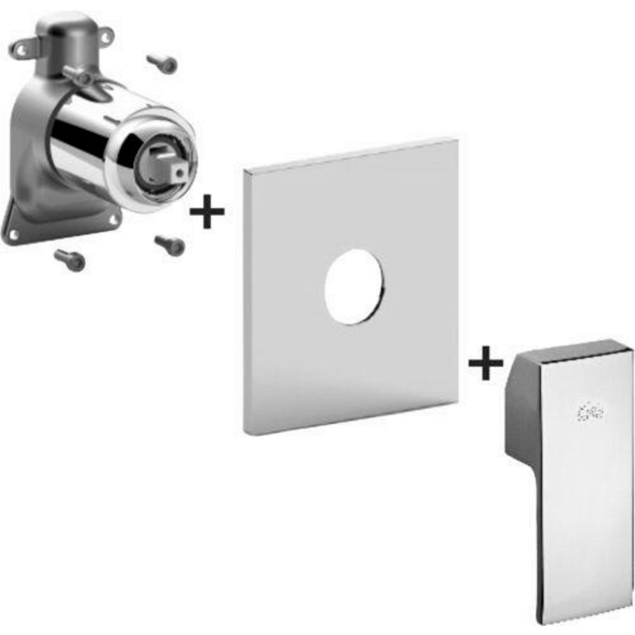 Inbwset douchemengkraan + omsteller+hendel muurpl 154x192mm RVS-look