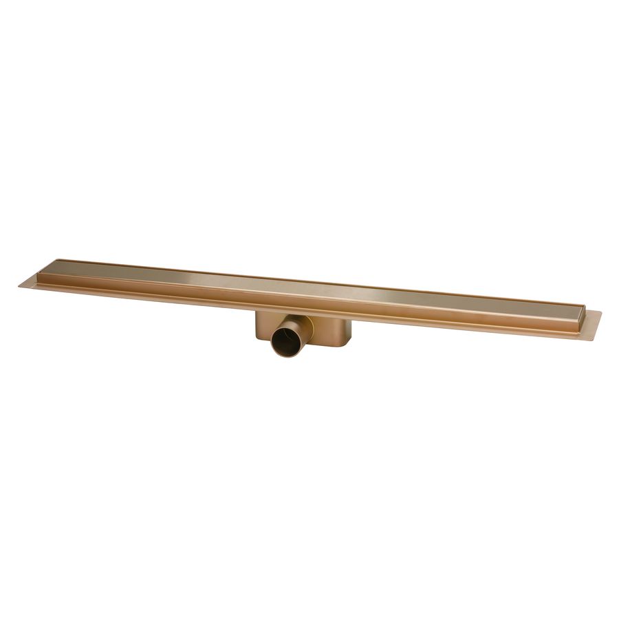 R-Line douchegoot rvs 800x62mm ZU. 40mm blind rooster PVD-gecoat geborsteld Rose Gold waterslot 25mm (inbouwhoogte 65mm)