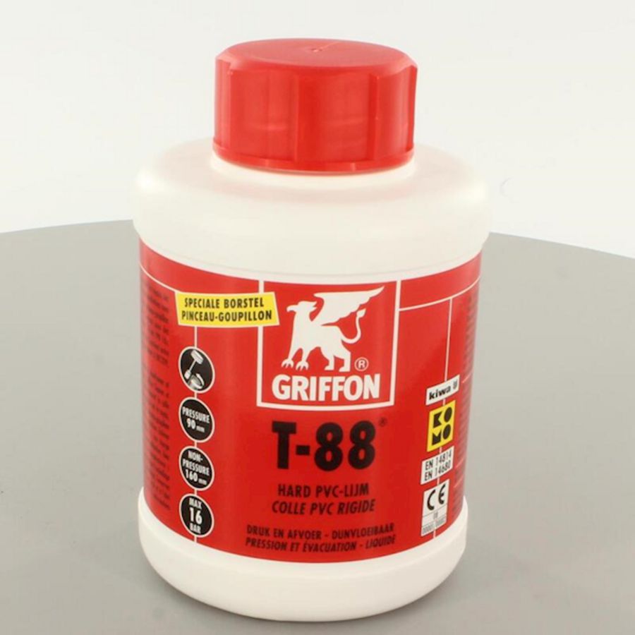Hard PVC-lijm T-88 (druk-/afvoer) KOMO/KIWA pot a 500ml.