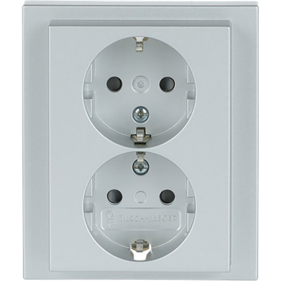 Wandcontactdoos randaarde dubbel kv inbouw f-aluzilver (202 EUJRB-83)