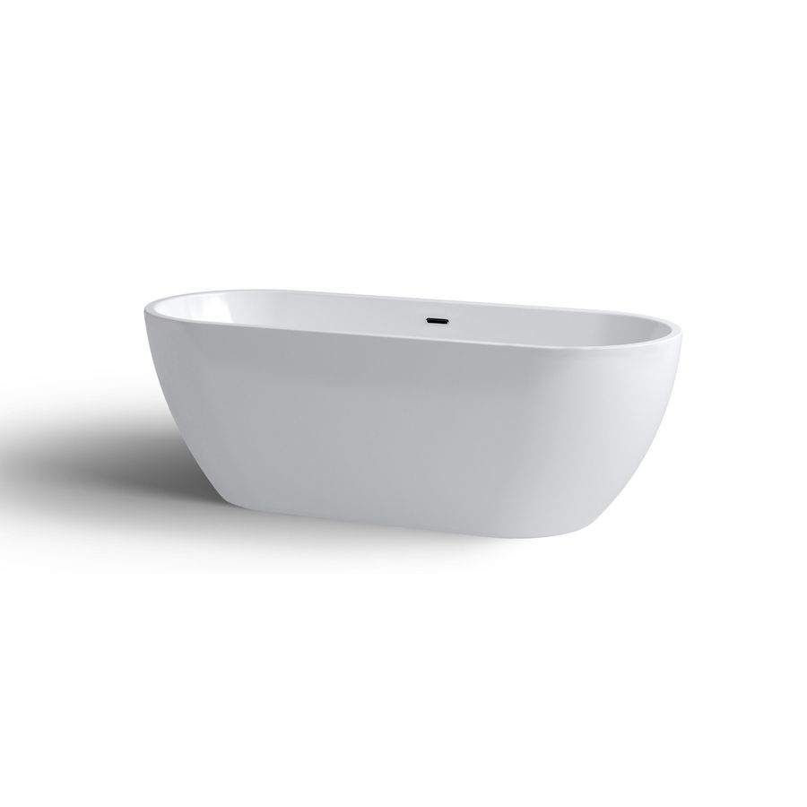 Vrijstaand ligbad INBE 170x67cm ovaal wit acryl met overloop incl. stop/go plug chroom en sifon