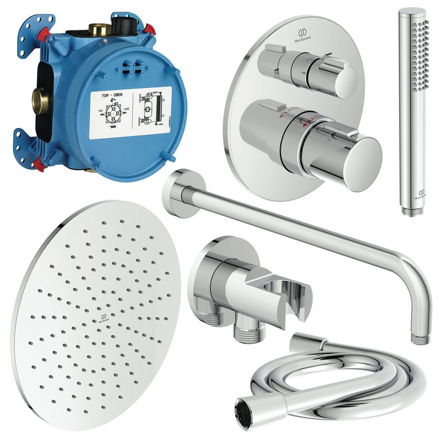 Complete inbouwset Showerpower pack thermostatisch Idealrain/CERATHERM T100 rond chroom
