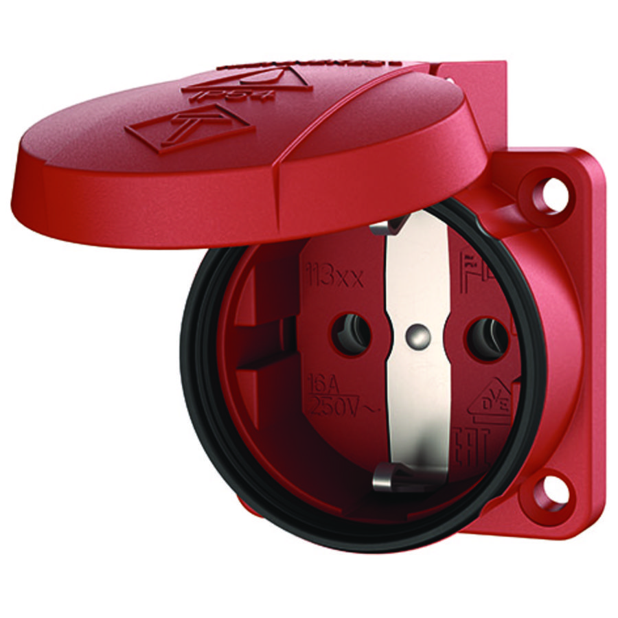 Inbouwwandcontactdoos 16A 2P+A 230V IP54 SCHUKO rood