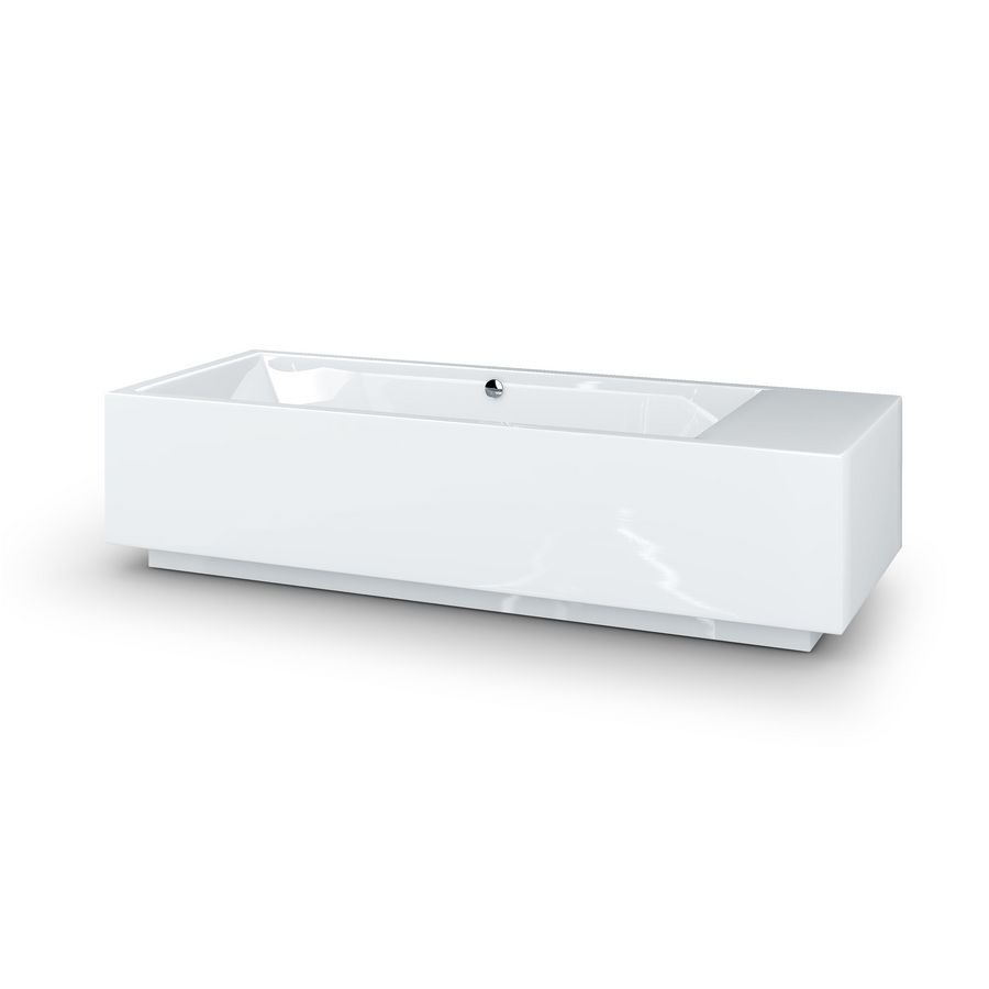 Vrijstaand ligbad WASH ME 220x85cm rechthoek wit acryl met overloop incl. stop/go-plug chroom en sifon