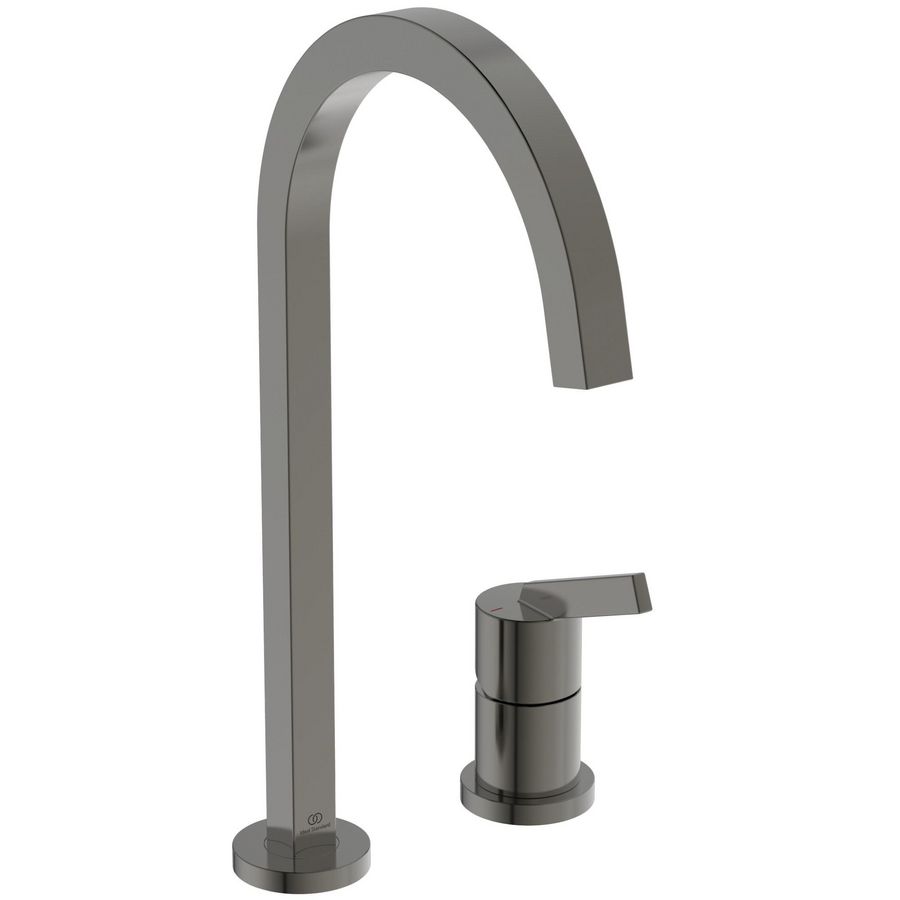 Keukenmengkraan 2-gats m. hoge hoekige uitloop magnetic grey Gusto