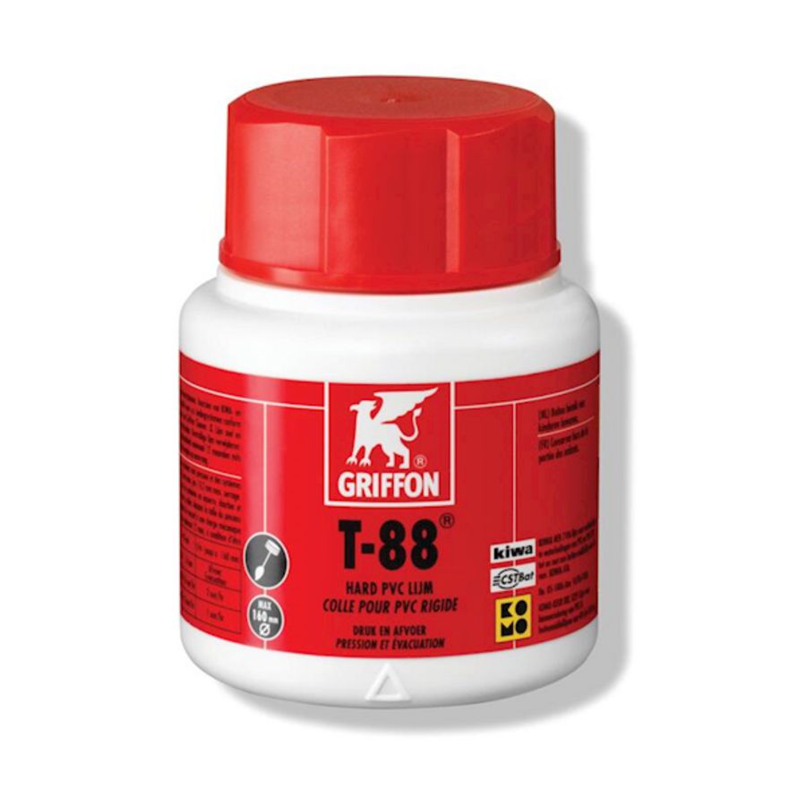Hard PVC-lijm T-88 (druk-/afvoer) KOMO/KIWA pot a 100ml.