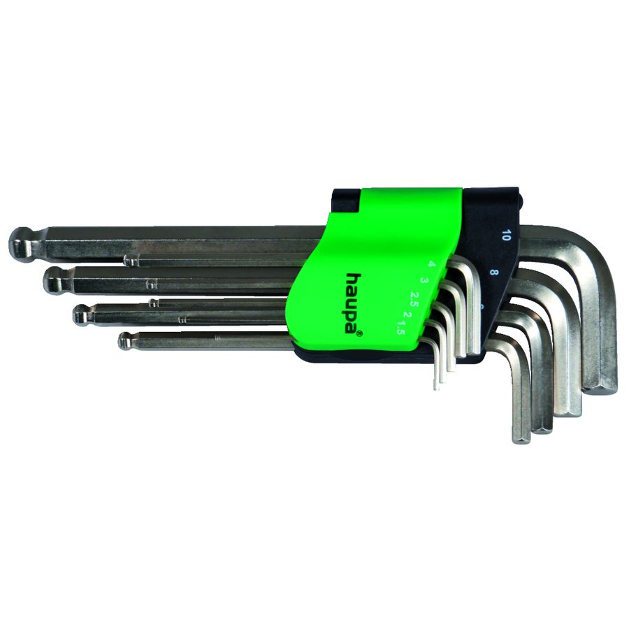 Stiftsleutelset inbus zeskant 1,5t/m10mm kogelkop 9 dlg lang