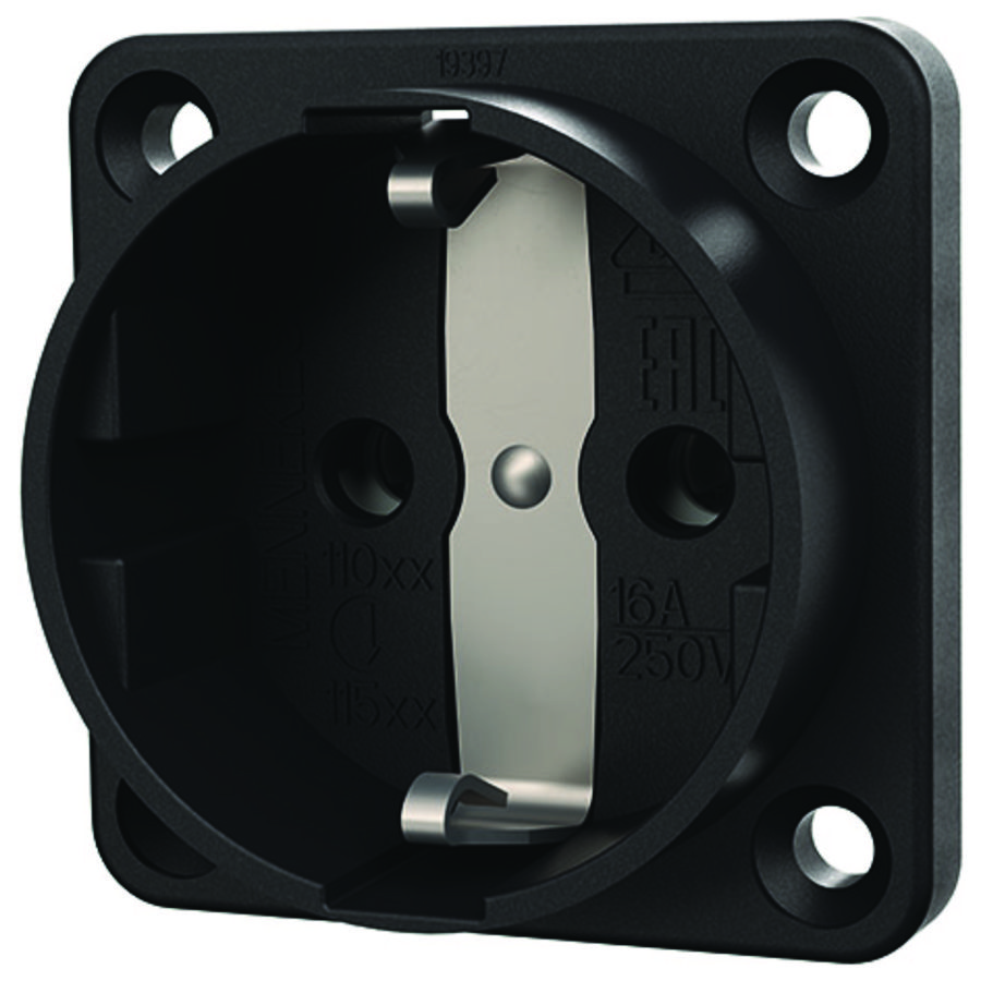 Inbouwwandcontactdoos 16A 2P+A 230V IP20 SCHUKO zwart