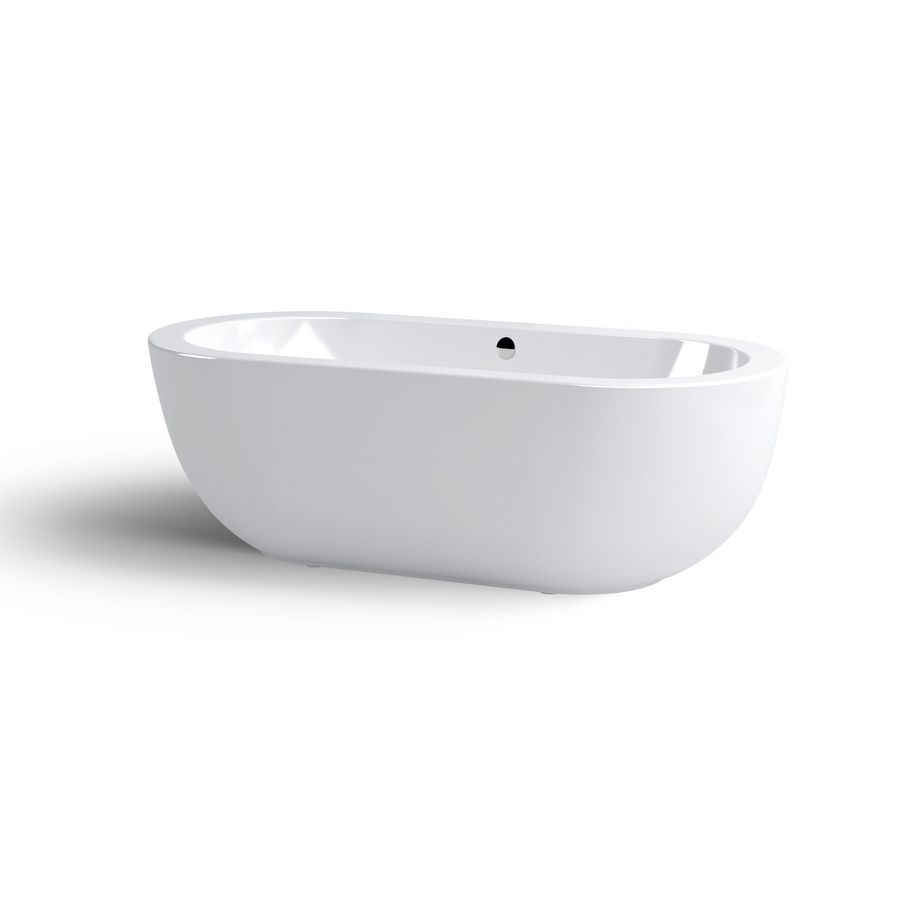 Vrijstaand ligbad INBE 180x85cm ovaal wit acryl met overloop incl. stop/go plug chroom en sifon