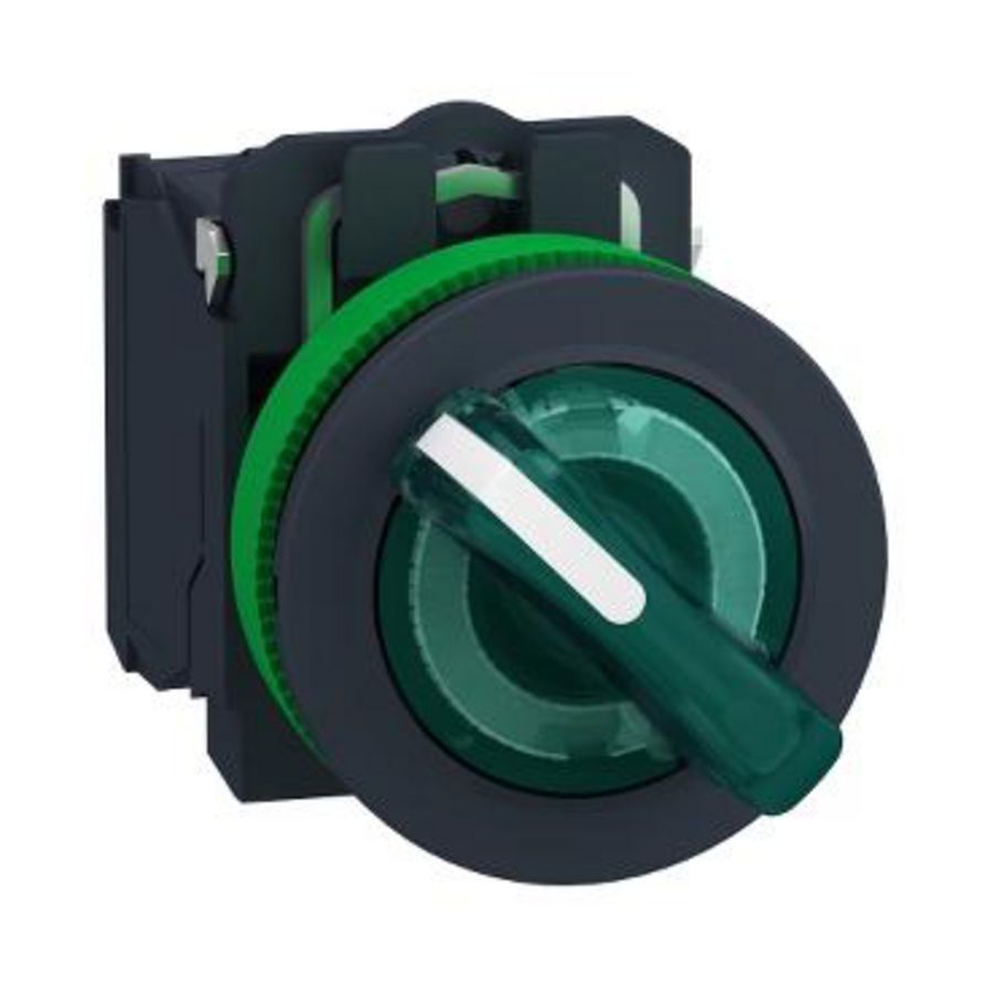 Illum.selector switch Flush mounted plastic green 30 2 pos