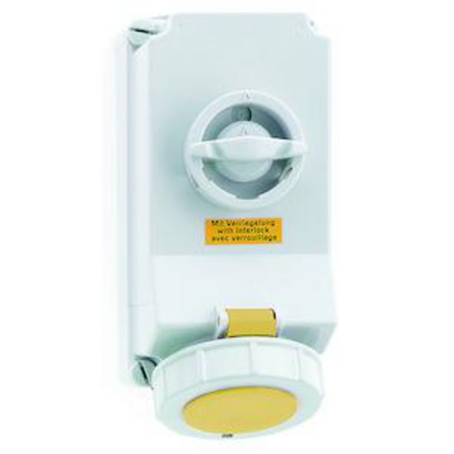 Wandcontactdoos 4h 32A 3P 110V IP67 225x118 QC A/V Ni