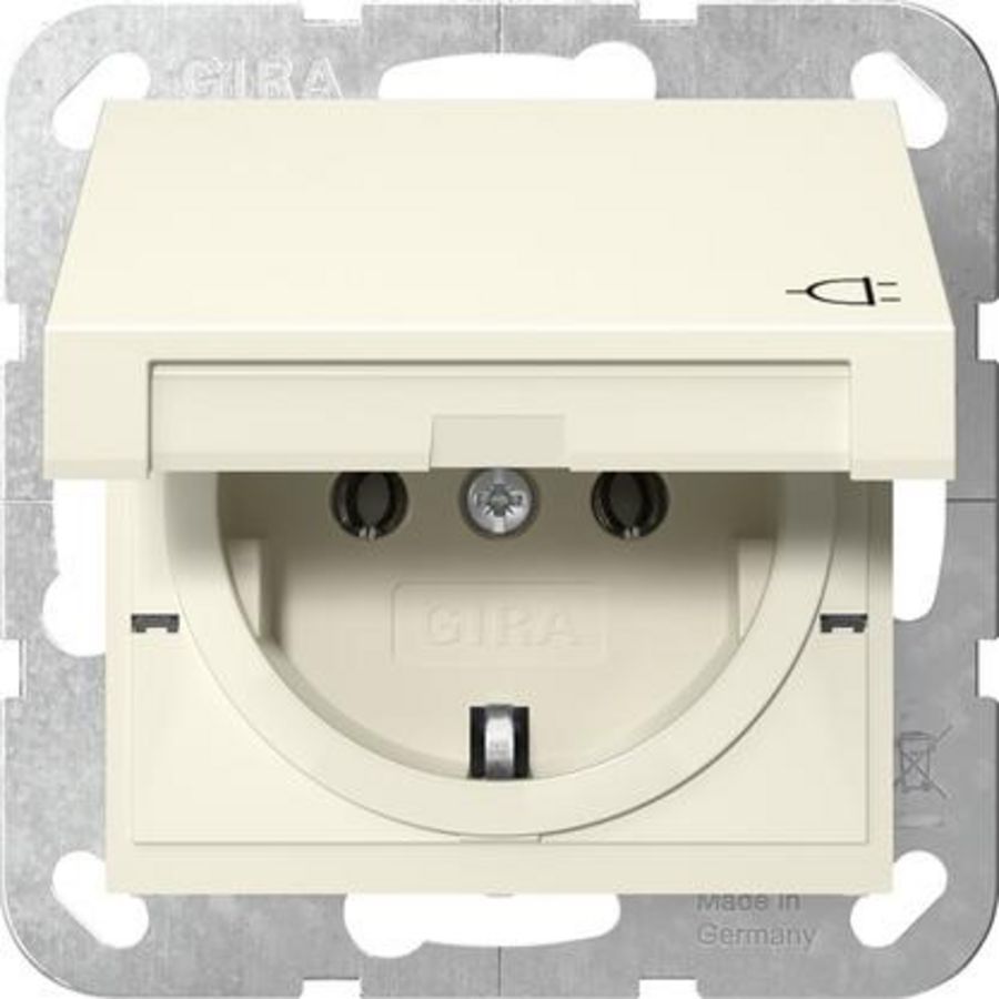 wandcontactdoos met randaarde KD System 55 creme wit