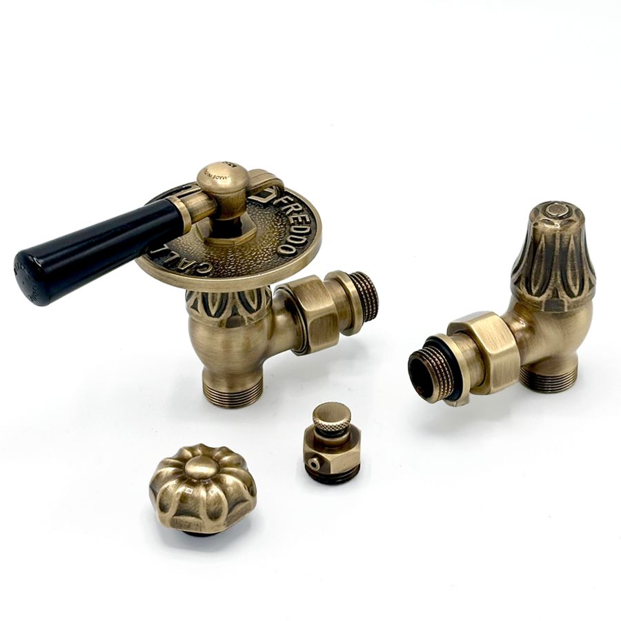 Kranenset 1/2" haaks DECO brons authentiek kraan/handvat zwart