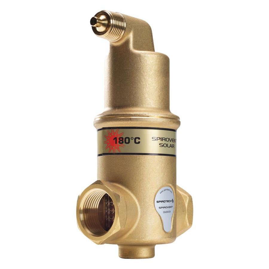 Luchtafscheider messing Spirovent Solar 1"bn.dr. horizontaal AutoClose hoge temp. 180°C.