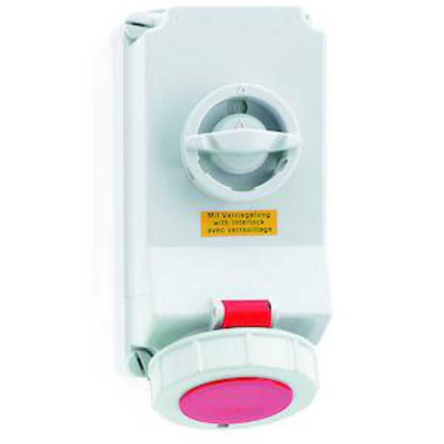 Wandcontactdoos 6h 32A 4P 400V IP67 225x118 QC A/V Ni