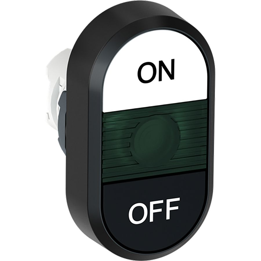 Verlichte dubbele knop wit/zwart On/off tekst groene lens