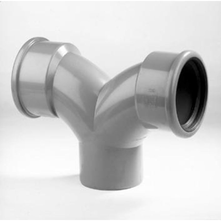 PVC M-flex stroom T-stuk 88° 125mm SN8 grijs 2x mof/spie