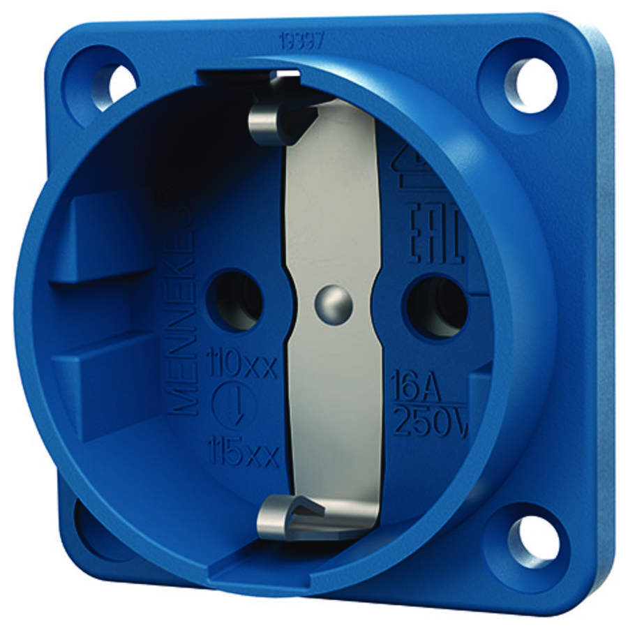 Inbouwwandcontactdoos 16A 2P+A 230V IP20 SCHUKO blauw