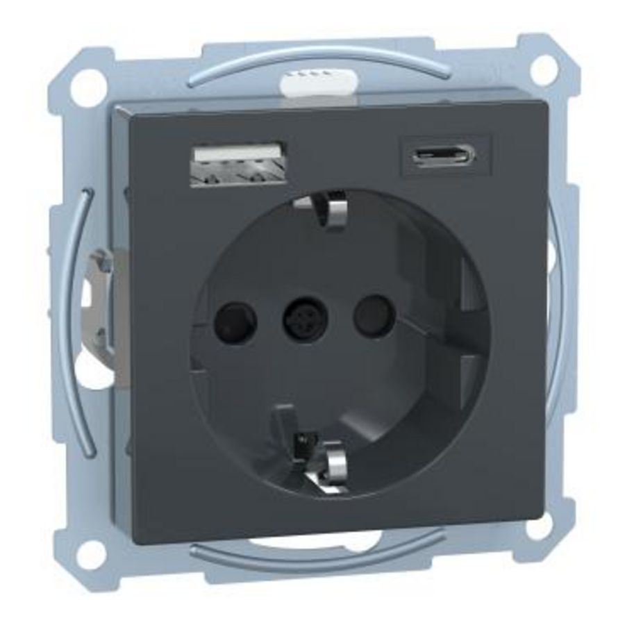 WCD Dubbele USB-poort A+C 16A Antraciet Systeem M