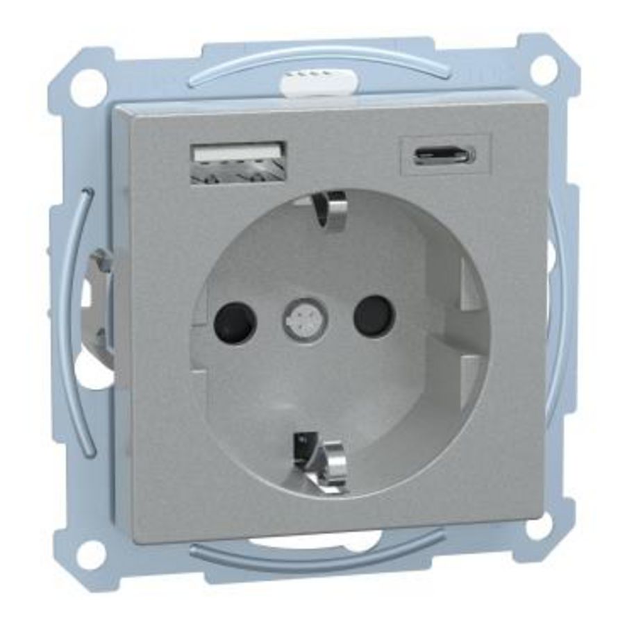 WCD Dubbele USB-poort A+C 16A Aluminium Systeem M