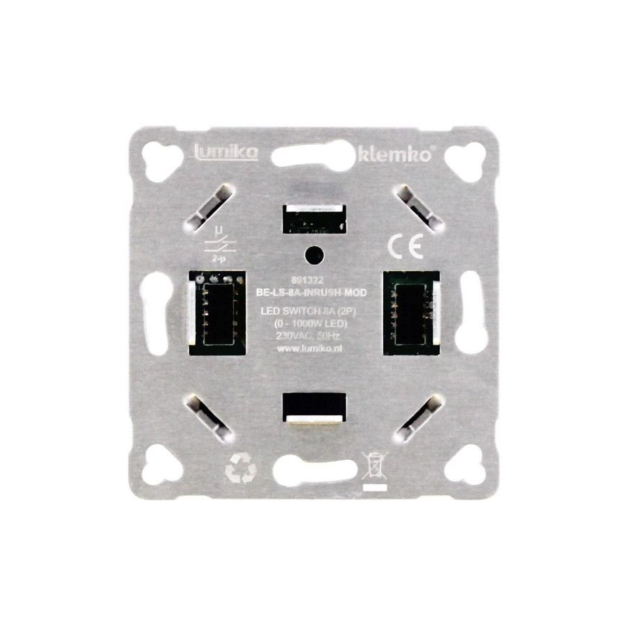 Modulaire 3-draads relais led-lichtschakelaar 8A 2-polig Klemko