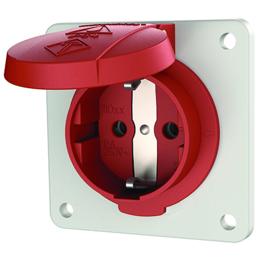 Inbouwwandcontactdoos 16A 2P+A 230V IP54 SCHUKO rood