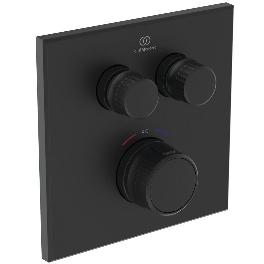 Douchethermo. 2 functies vierkant silk black Ceratherm Navig