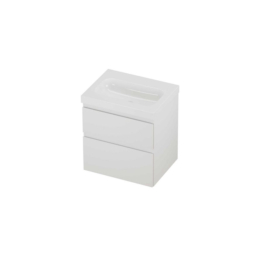 Haga Set polystone Mezza wastafel zonder kraangat en onderkast a-symmetrisch 600x460x660mm glans wit/mat wit