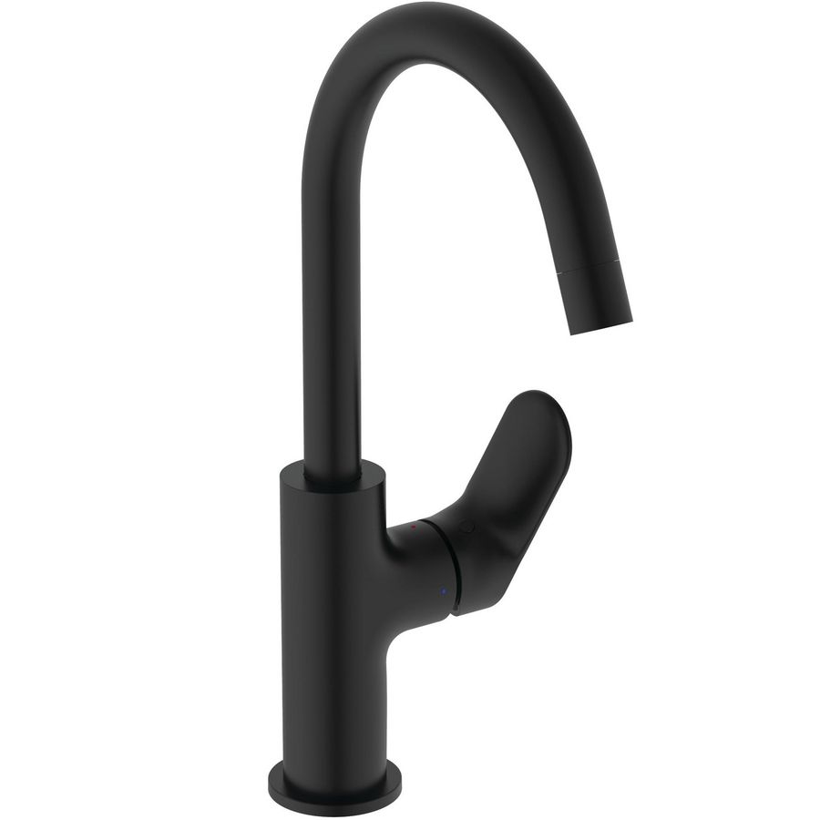 Wastafelmengkraan 1-hendel Ceralife O hoge uitloop sprong 174mm matzwart incl. wasteinrichting