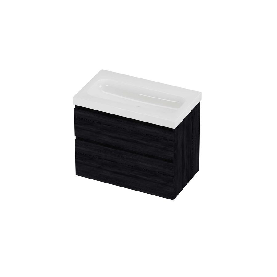 Haga Set polystone Mezza wastafel zonder kraangat en onderkast a-symmetrisch 800x460x660mm glans wit/Black oak