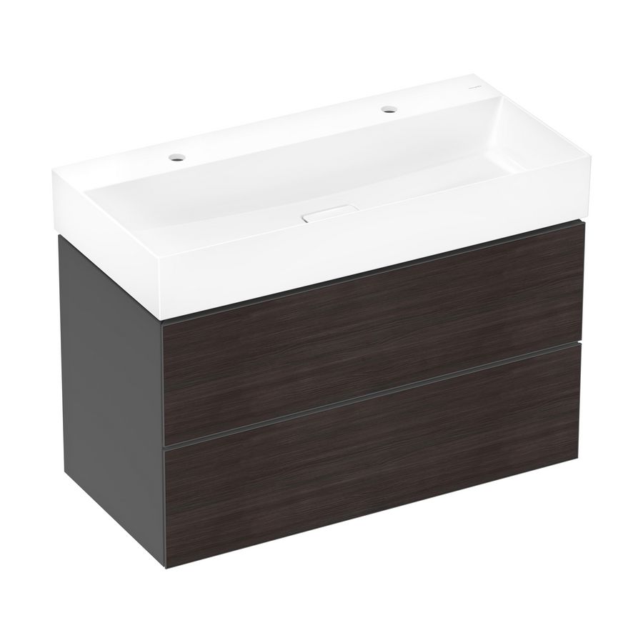 Onderkast Slate Matt Grey / front dark oak 980x475mm 2x la tbv wastafel Xevolos E 54183730