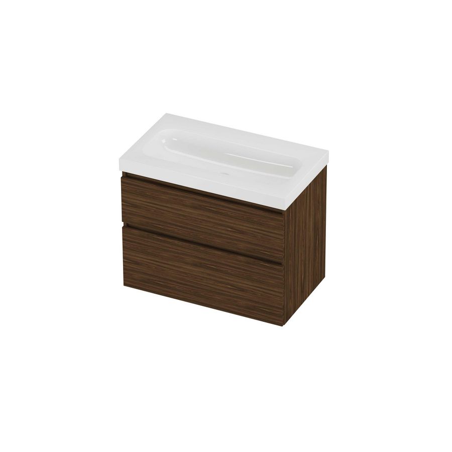 Haga Set polystone Mezza wastafel zonder kraangat en onderkast a-symmetrisch 800x460x660mm glans wit/Cabana oak