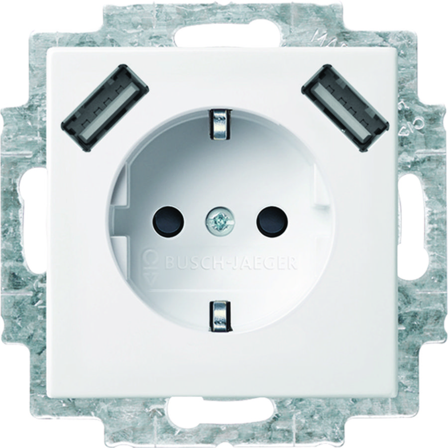 Wandcontactdoos randaarde kv + 2xUSB-A voeding SI-B alpin wit
