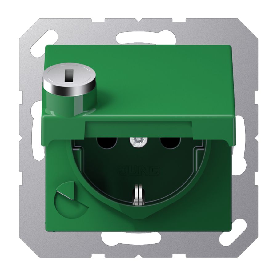 Wandcontactdoos groen m.R/A ki.bev.klapd.&slot A500
