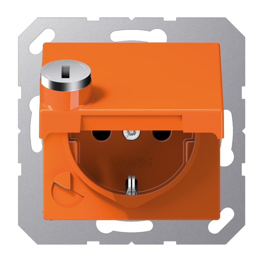 Wandcontactdoos oranje m.R/A ki.bev.klapd.&slot A500