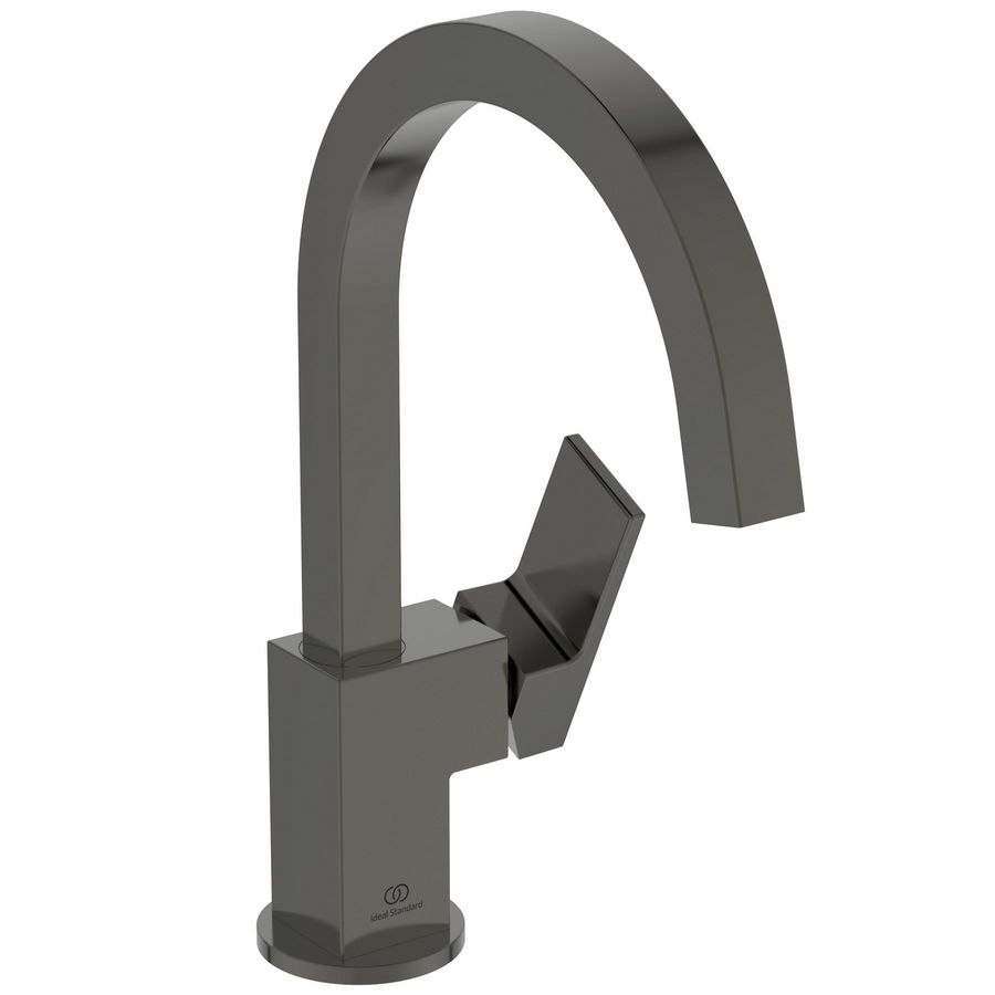 Wastafelmengkraan m. hoge uitloop z. waste magnetic grey Extra