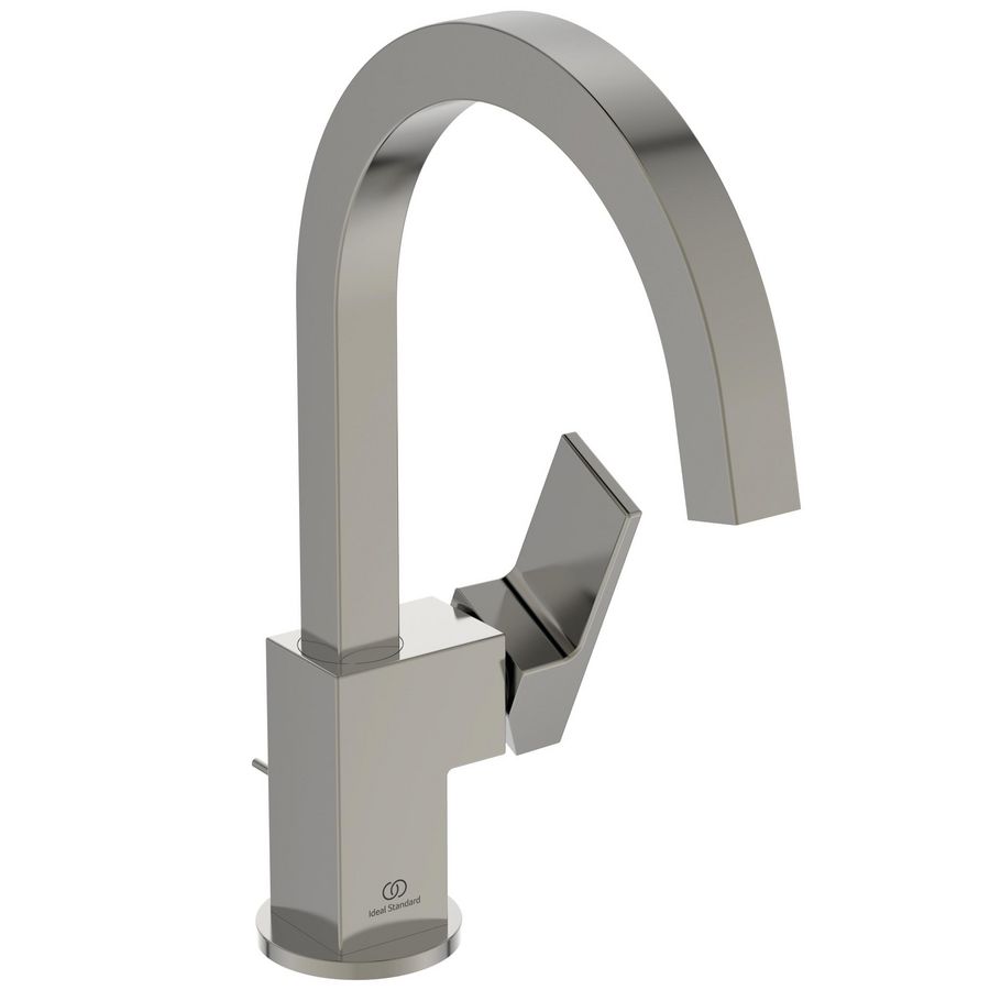 Wastafelmengkraan m. hoge uitloop 5l/min m. waste silver storm (rvs-look) Extra