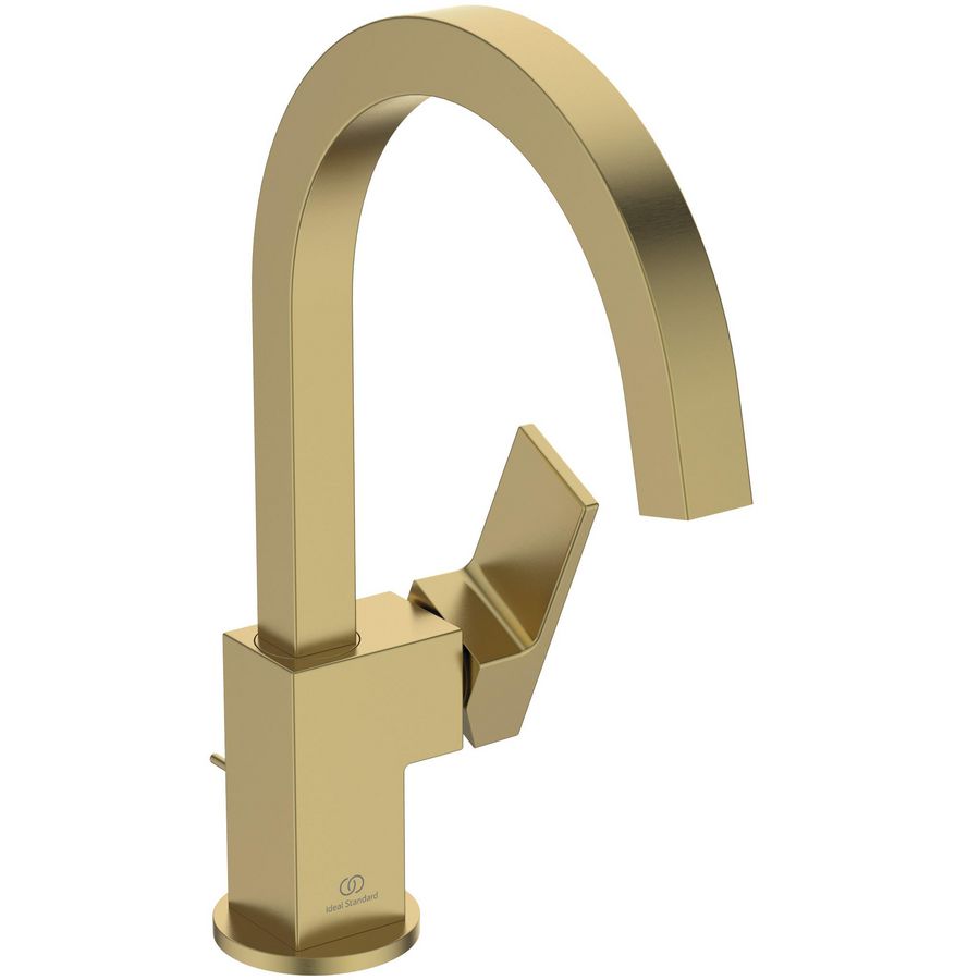 Wastafelmengkraan m. hoge uitloop m. waste brushed gold Extra