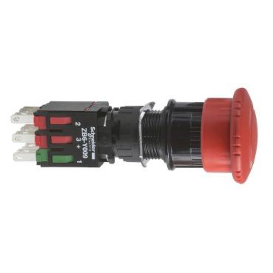 Noodstop vuistslag 30mm Draaiontgrendeling 16mm 1NO+2NC Rood