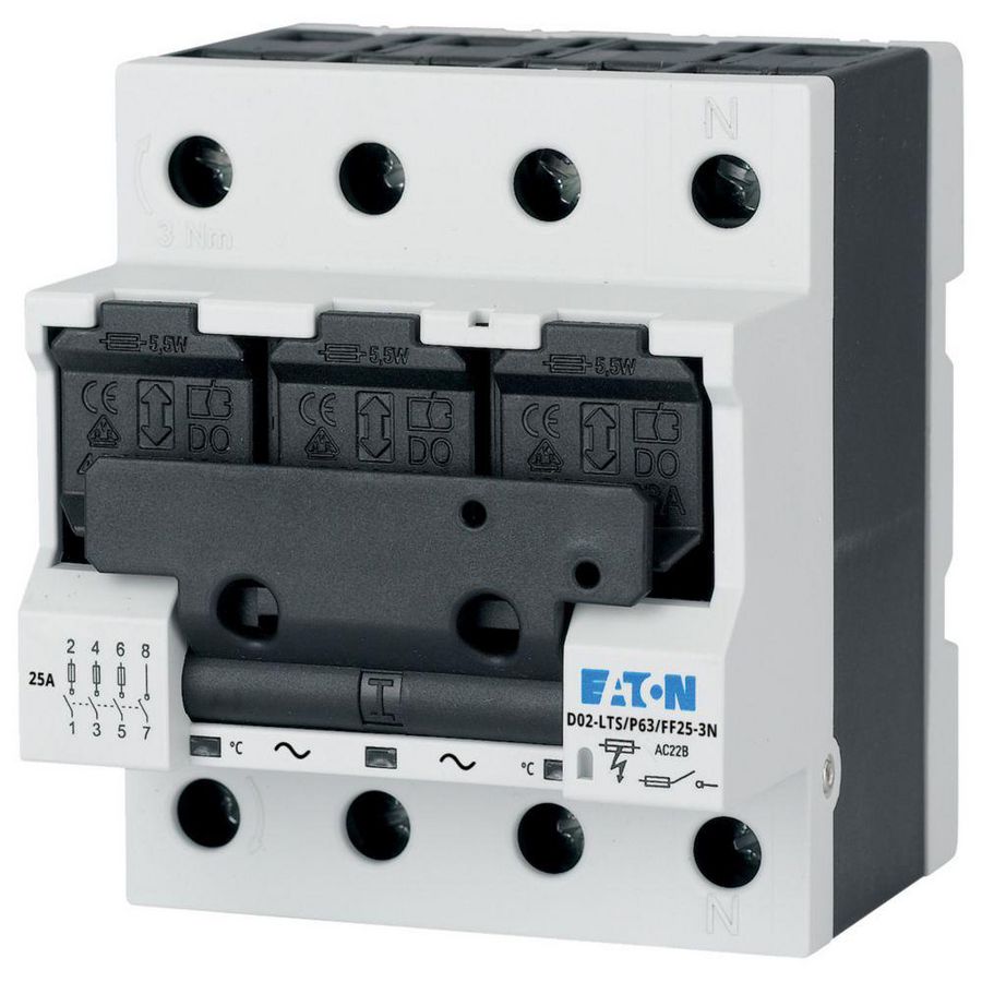 Veilighedenlastscheider D02 incl. 25A zekering 3p VVE=3