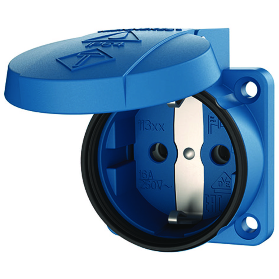 Inbouwwandcontactdoos 16A 2P+A 230V IP54 SCHUKO blauw