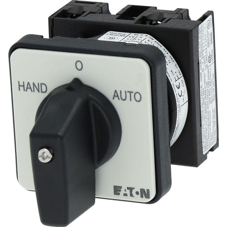 Omschakelaar 2 cont. 20A frontpl:Hand-0-Auto 45° 019872