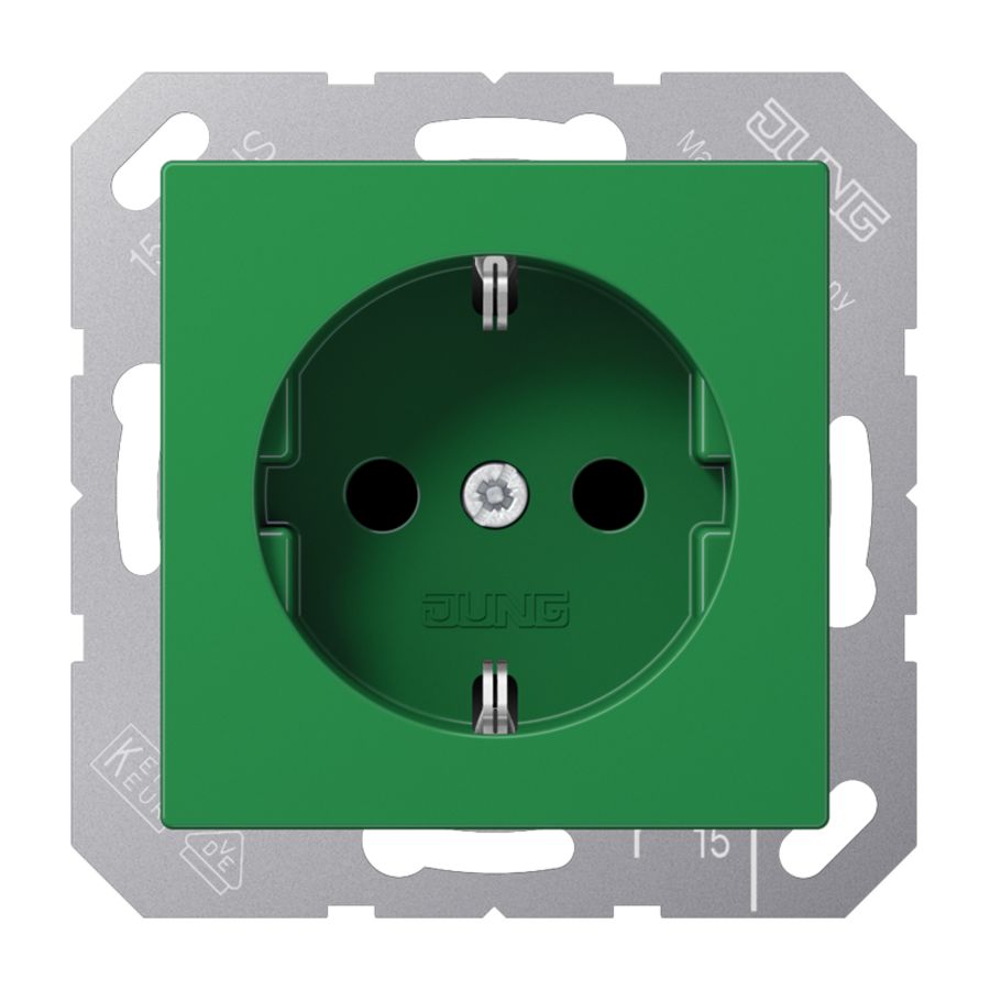 Wandcontactdoos AS-univ.groen besch.cont aanr.veil