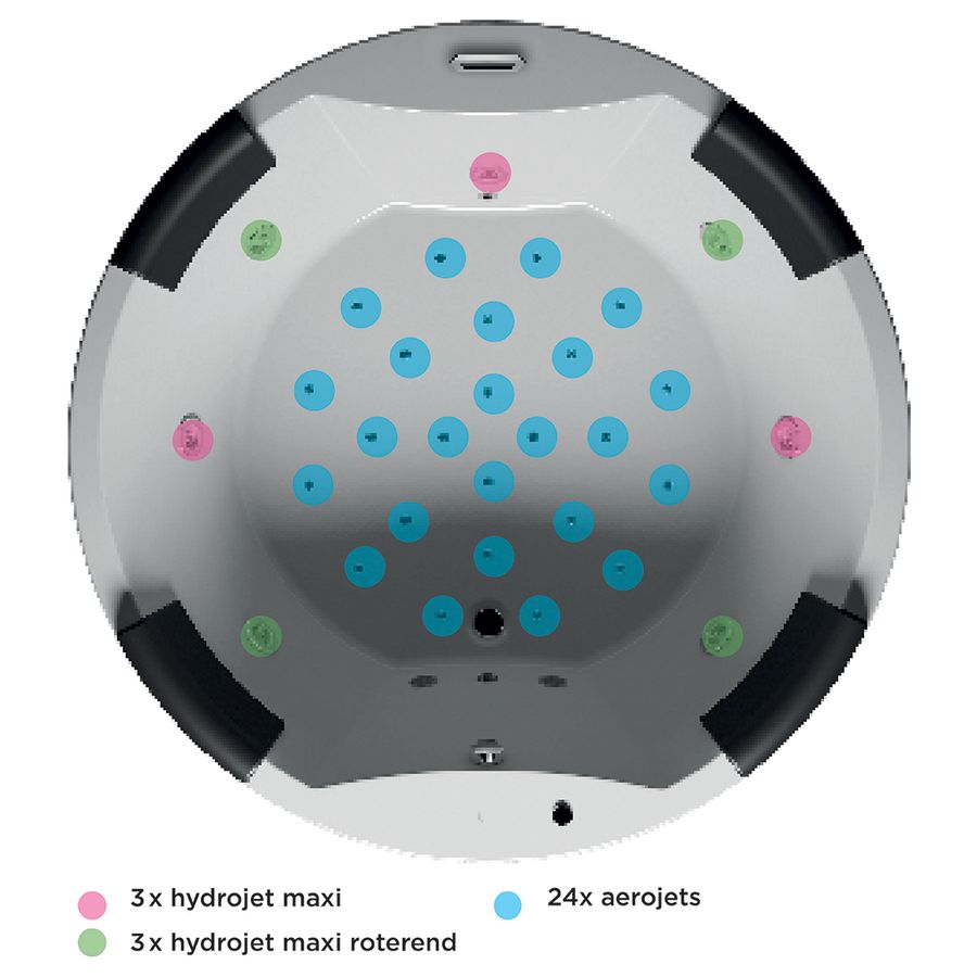 Whirlpool Thermae Carmen Ø180cm Touch+Heather zwarte hoofdsteunen hoogglans wit